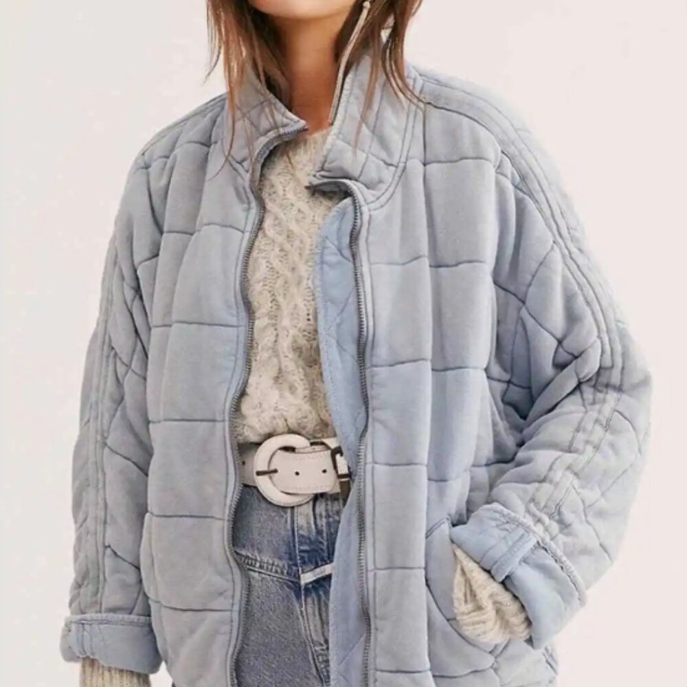 Free People Dolman Quilted Knit Jacket Wavy Waters Size S